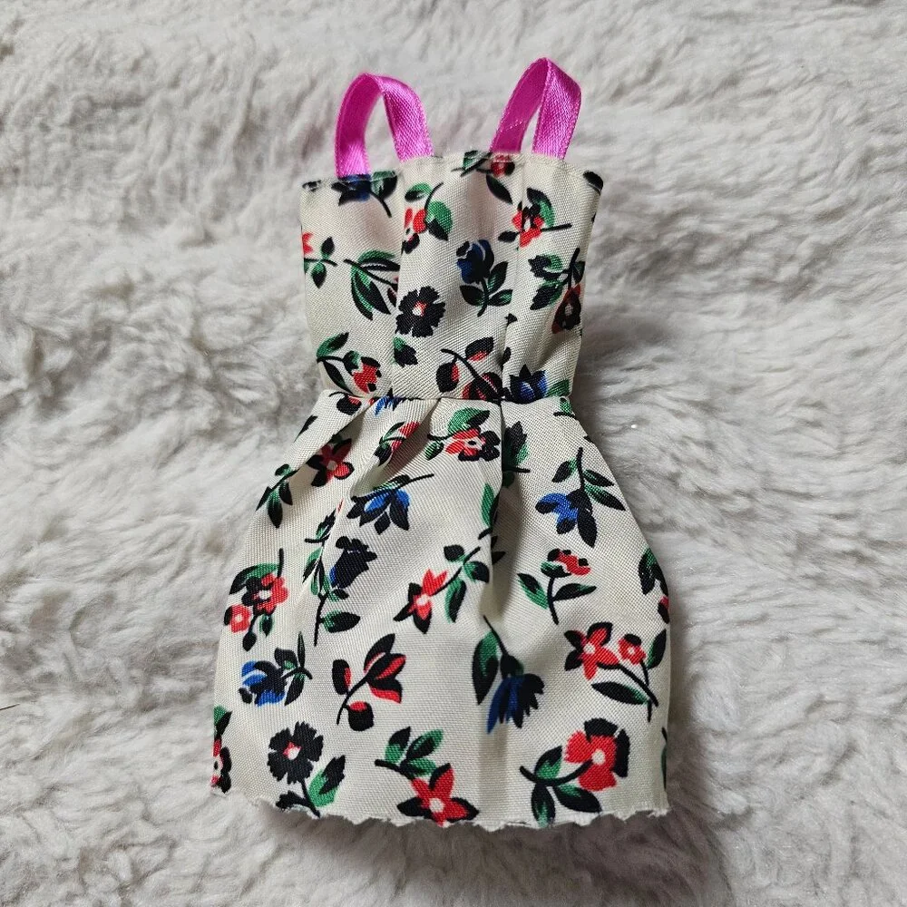 Fashion Doll Dress White Floral Print 1:6